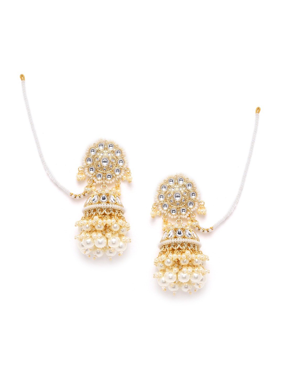 Kundan Jhumki with Hanging Pearl Ear Chain