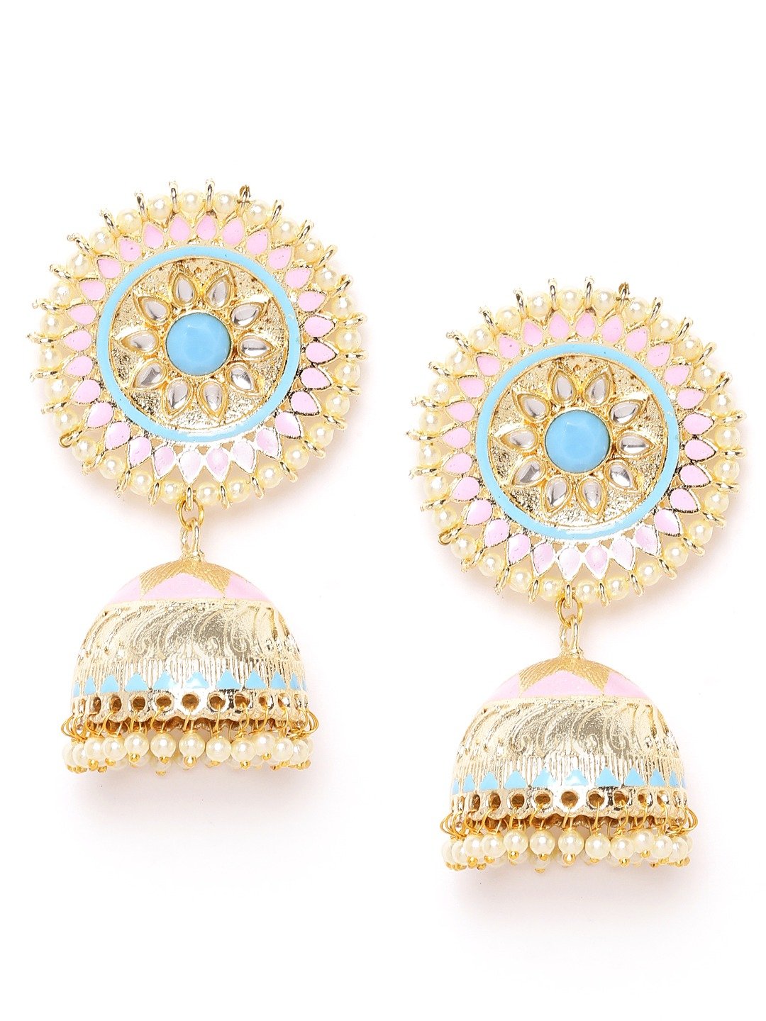 Baby Pink Baby Blue Round Floral Handcrafted Jhumka