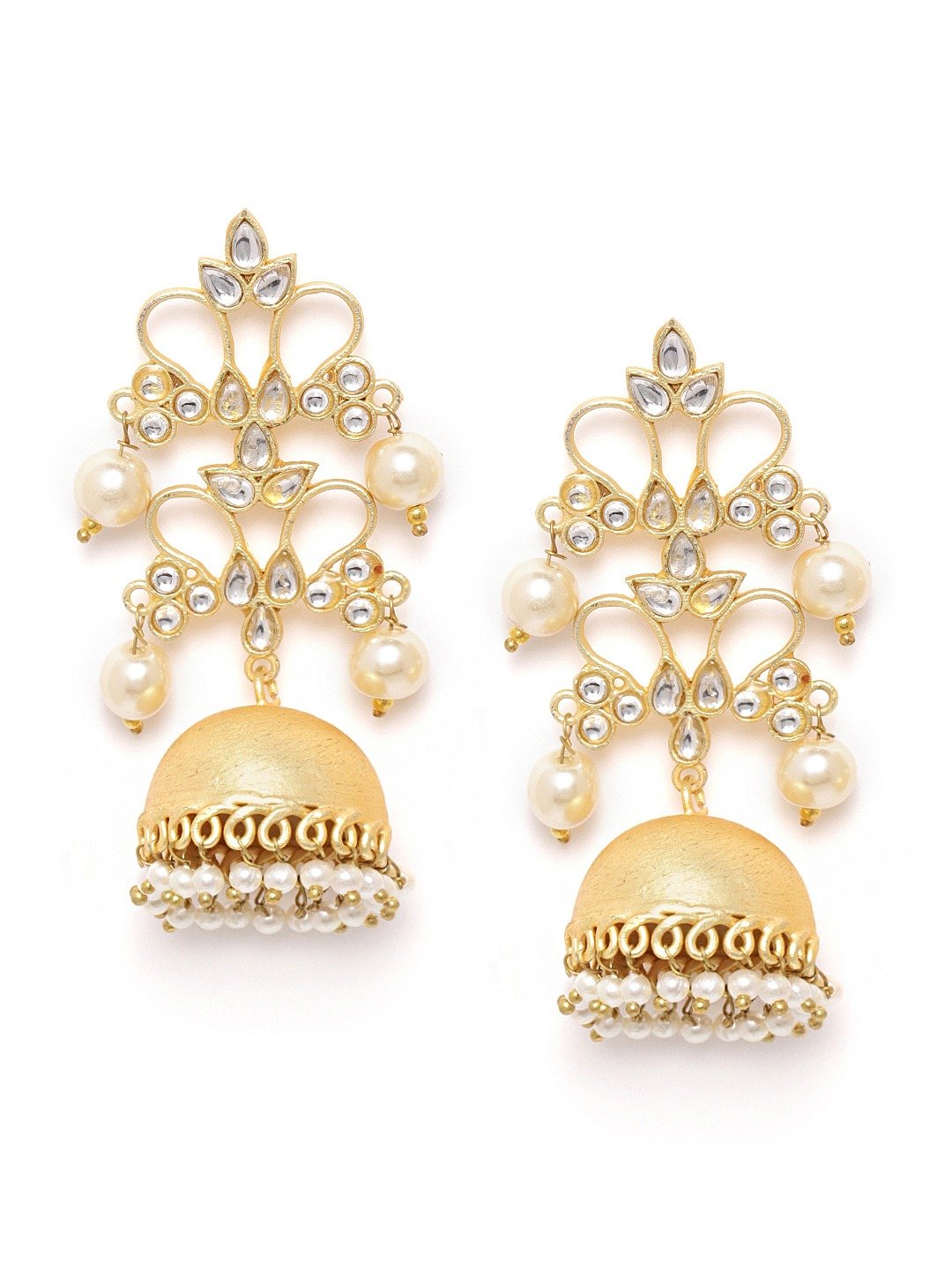 Golden Handcrafted Kundan Pearl Jhumki