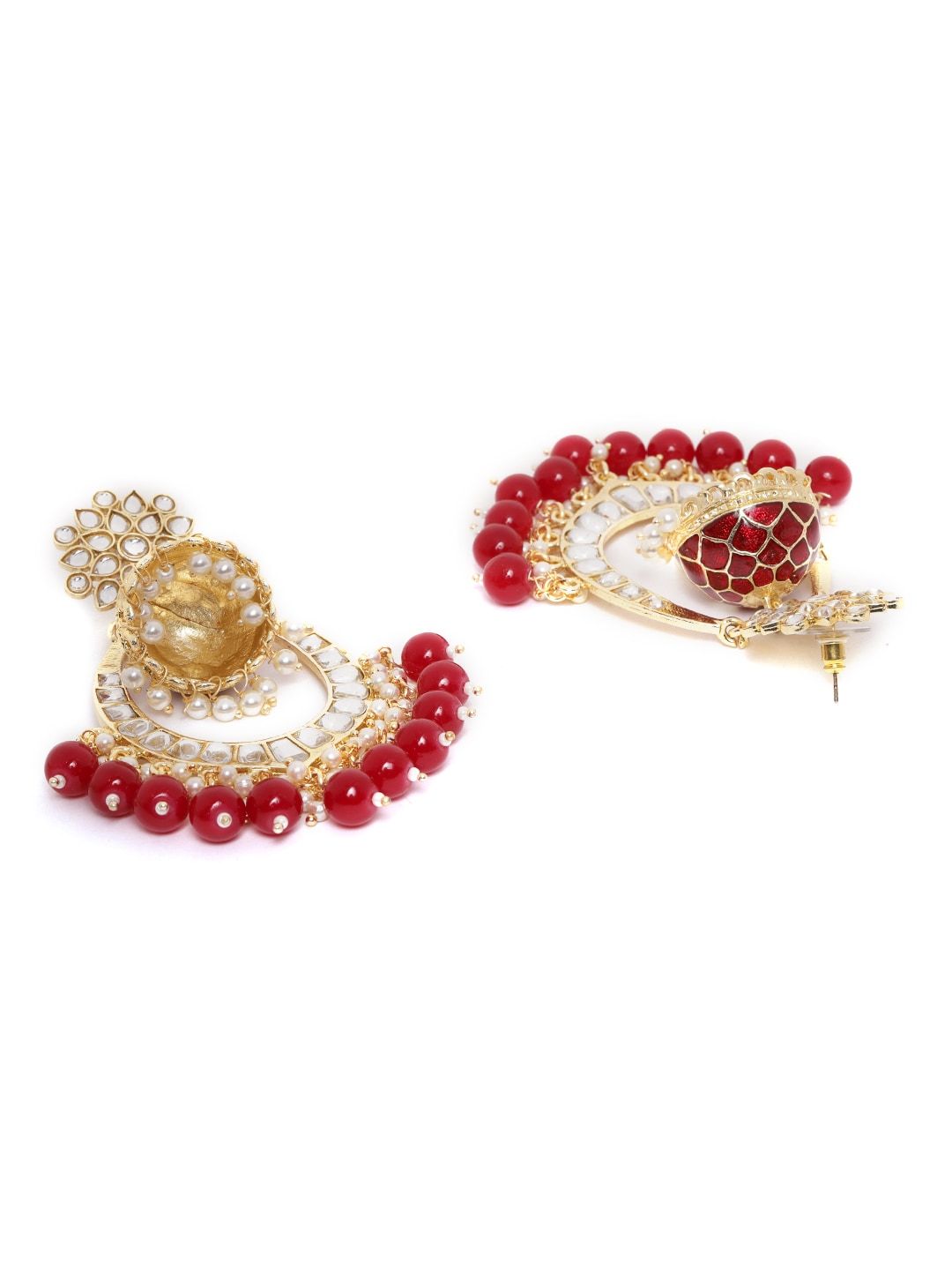 Maroon Gold Plated Kundan & Beaded Handcrafted Jhumka