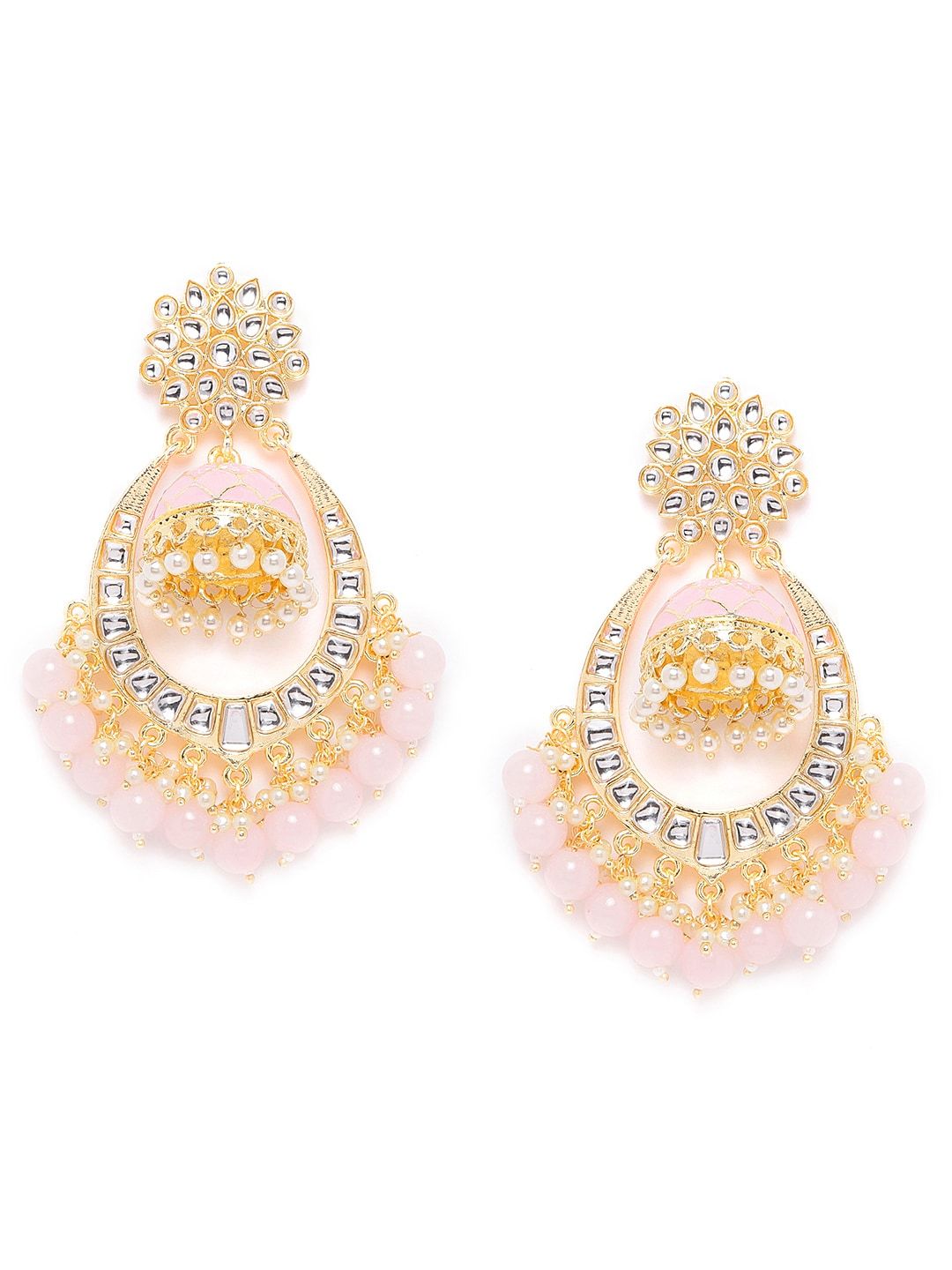 Pink Kundan & Beaded Handcrafted Jhumka