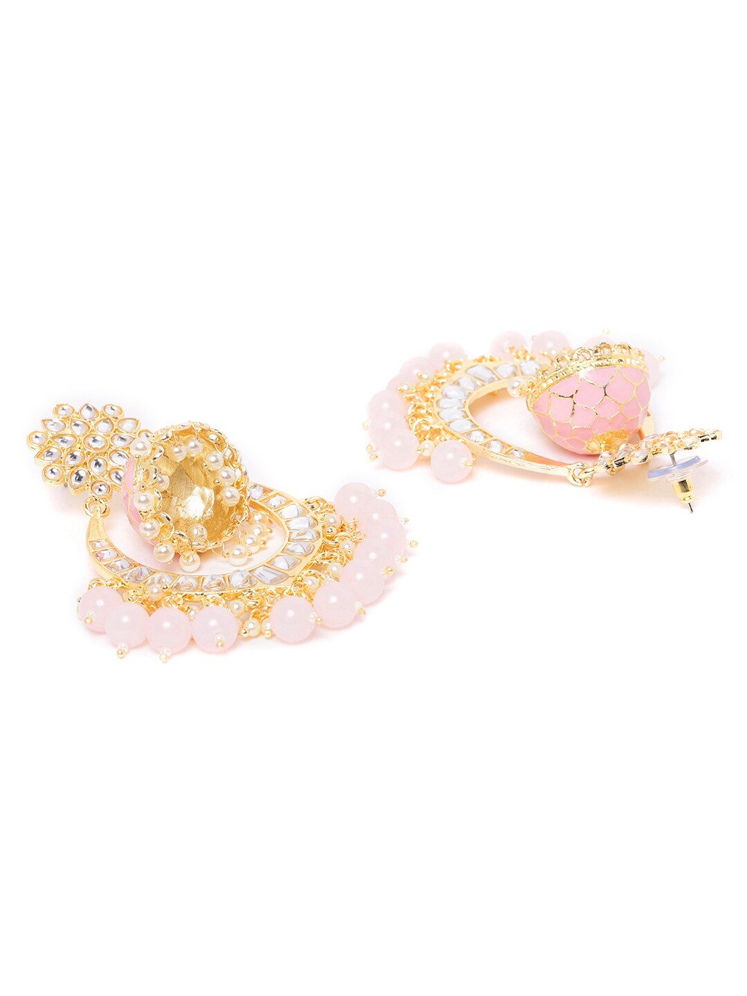 Pink Kundan & Beaded Handcrafted Jhumka