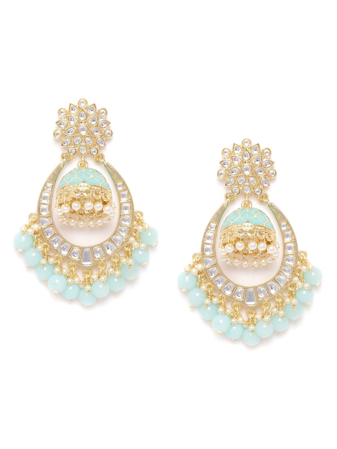 Turquoise Kundan & Beaded Handcrafted Jhumka