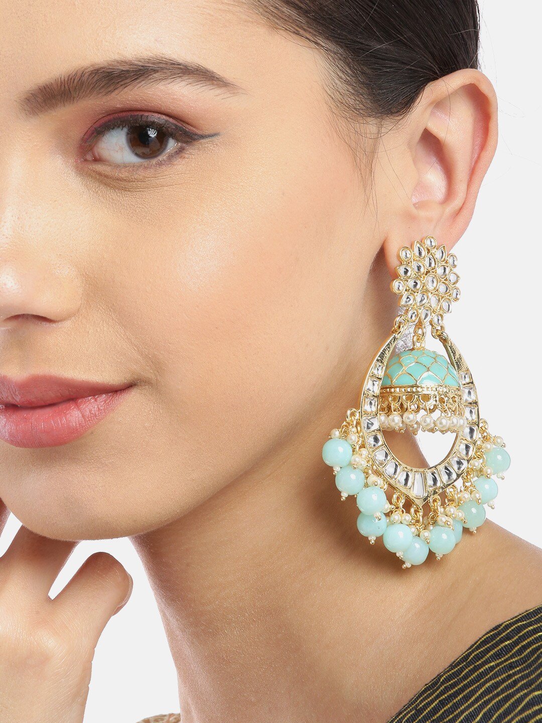 Turquoise Kundan & Beaded Handcrafted Jhumka