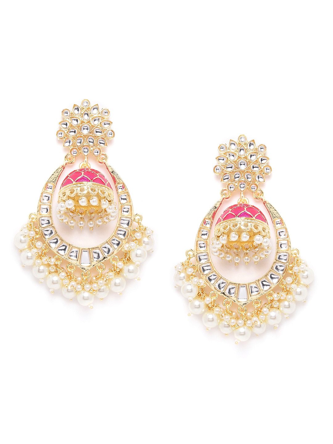 Fuchsia Kundan & Beaded Handcrafted Jhumka