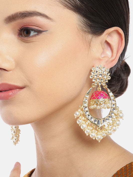 Fuchsia Kundan & Beaded Handcrafted Jhumka