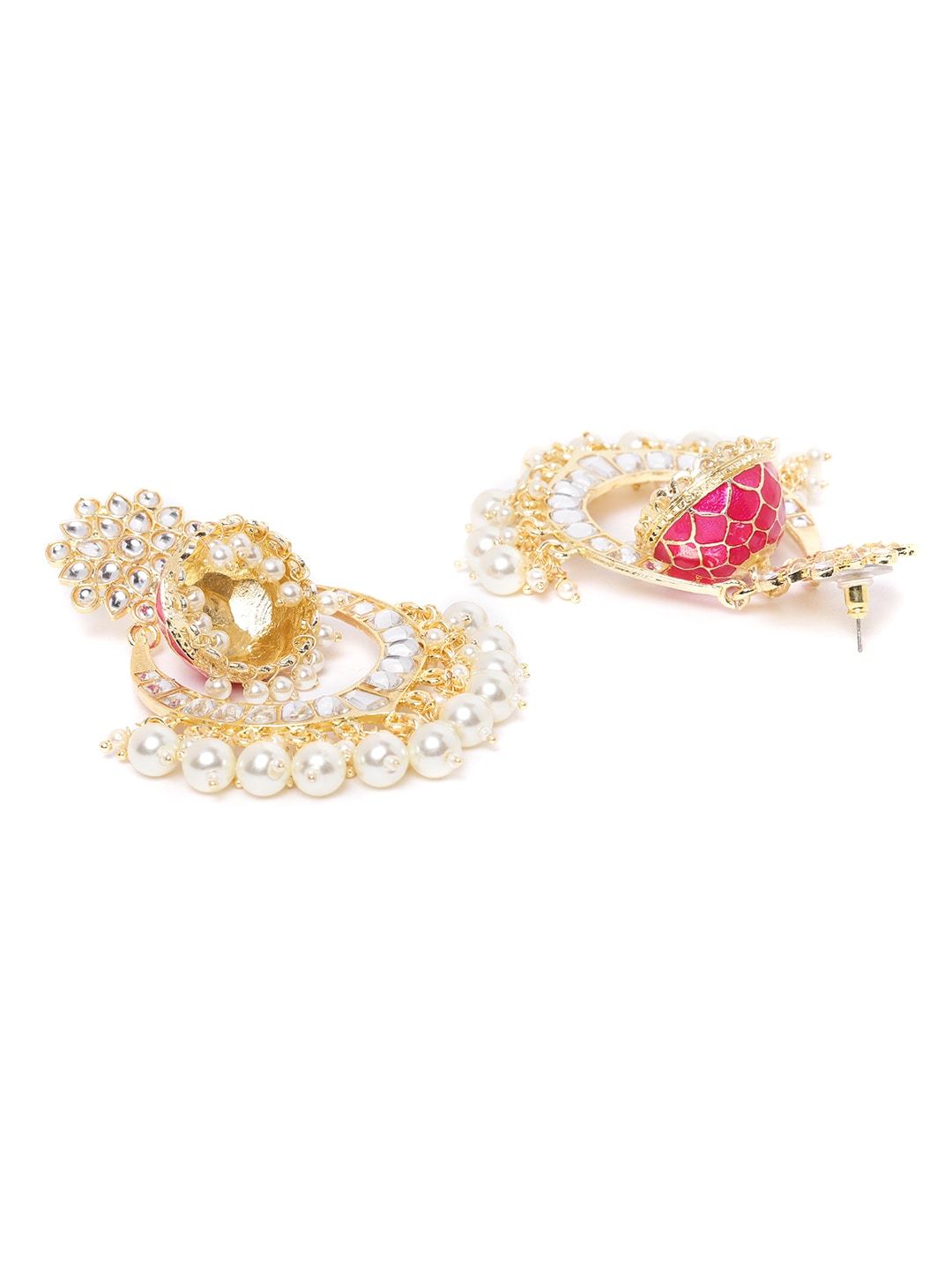 Fuchsia Kundan & Beaded Handcrafted Jhumka
