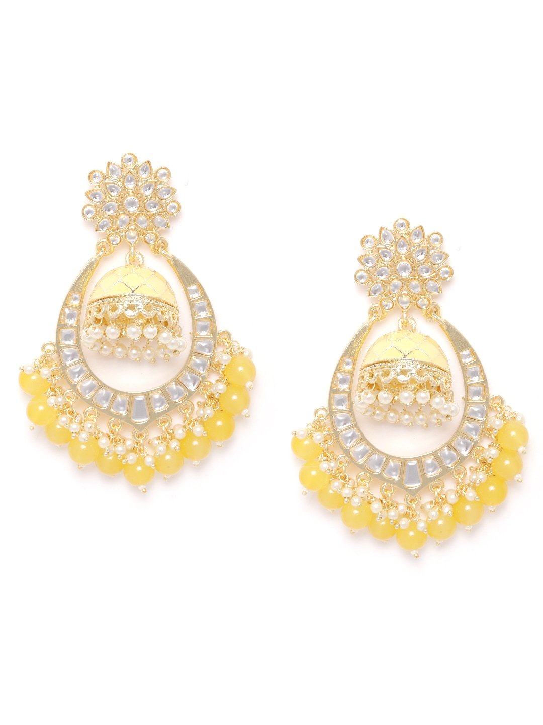 Yellow Kundan & Beaded Handcrafted Jhumka