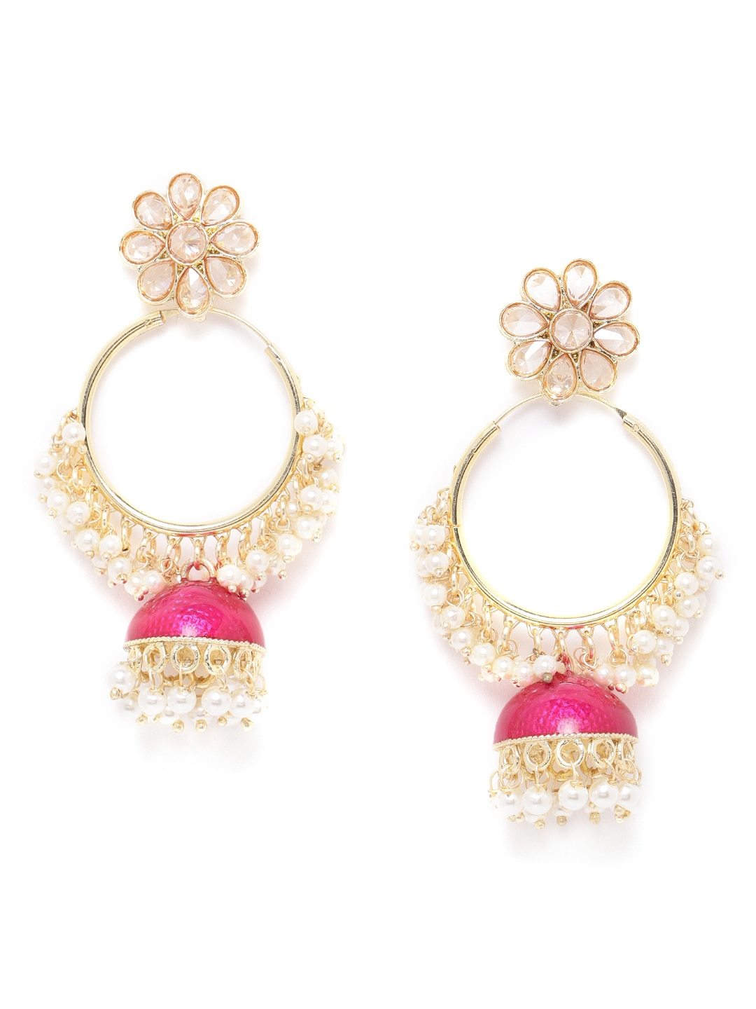 Pink Floral Hoop Handcrafted Beaded Jhumka