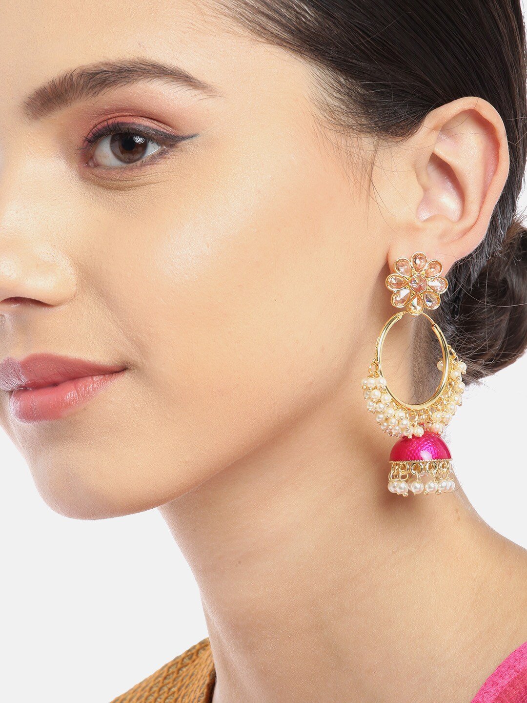 Pink Floral Hoop Handcrafted Beaded Jhumka