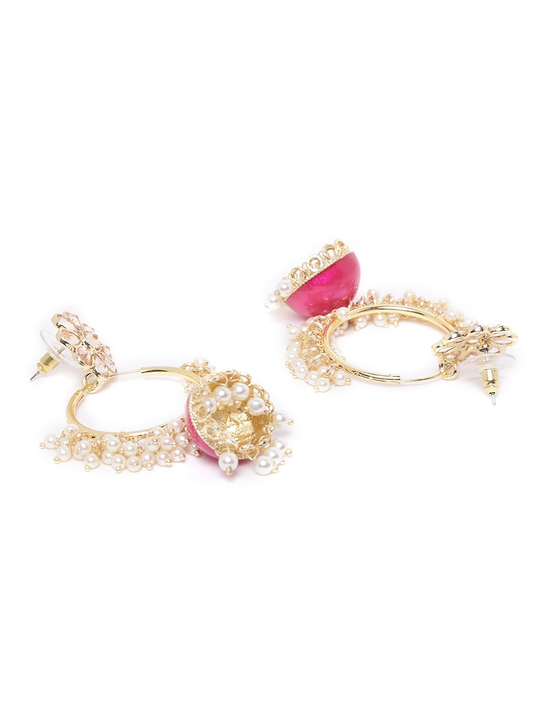 Pink Floral Hoop Handcrafted Beaded Jhumka