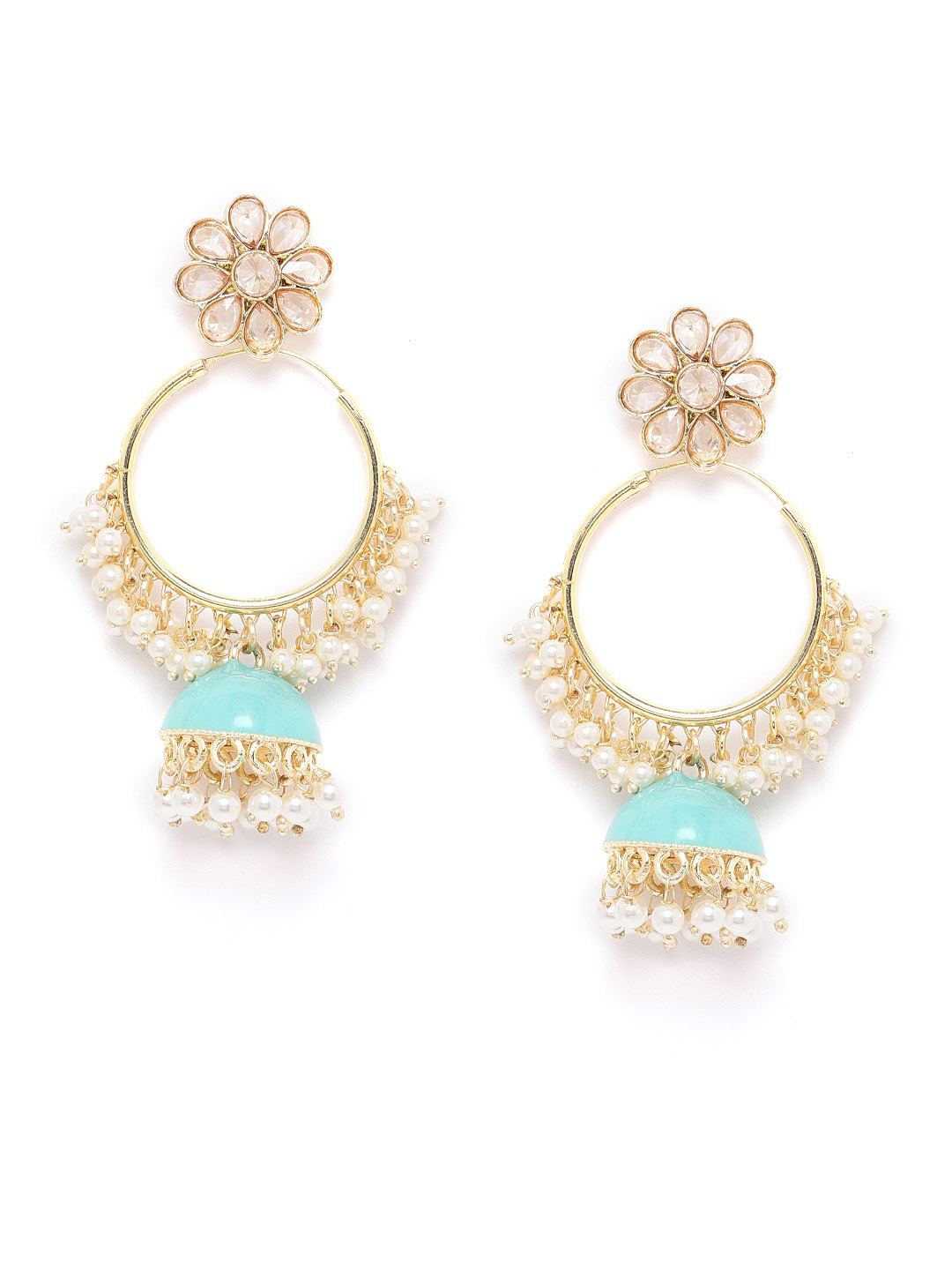 Turquoise Floral Hoop Handcrafted Beaded Jhumka