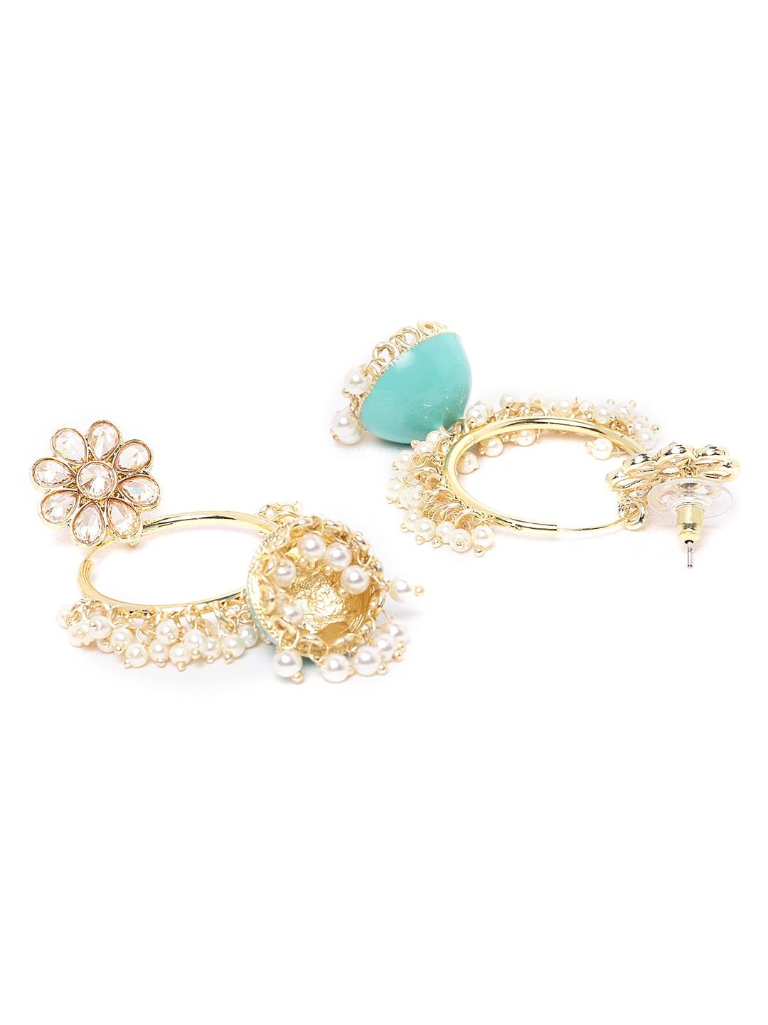 Turquoise Floral Hoop Handcrafted Beaded Jhumka