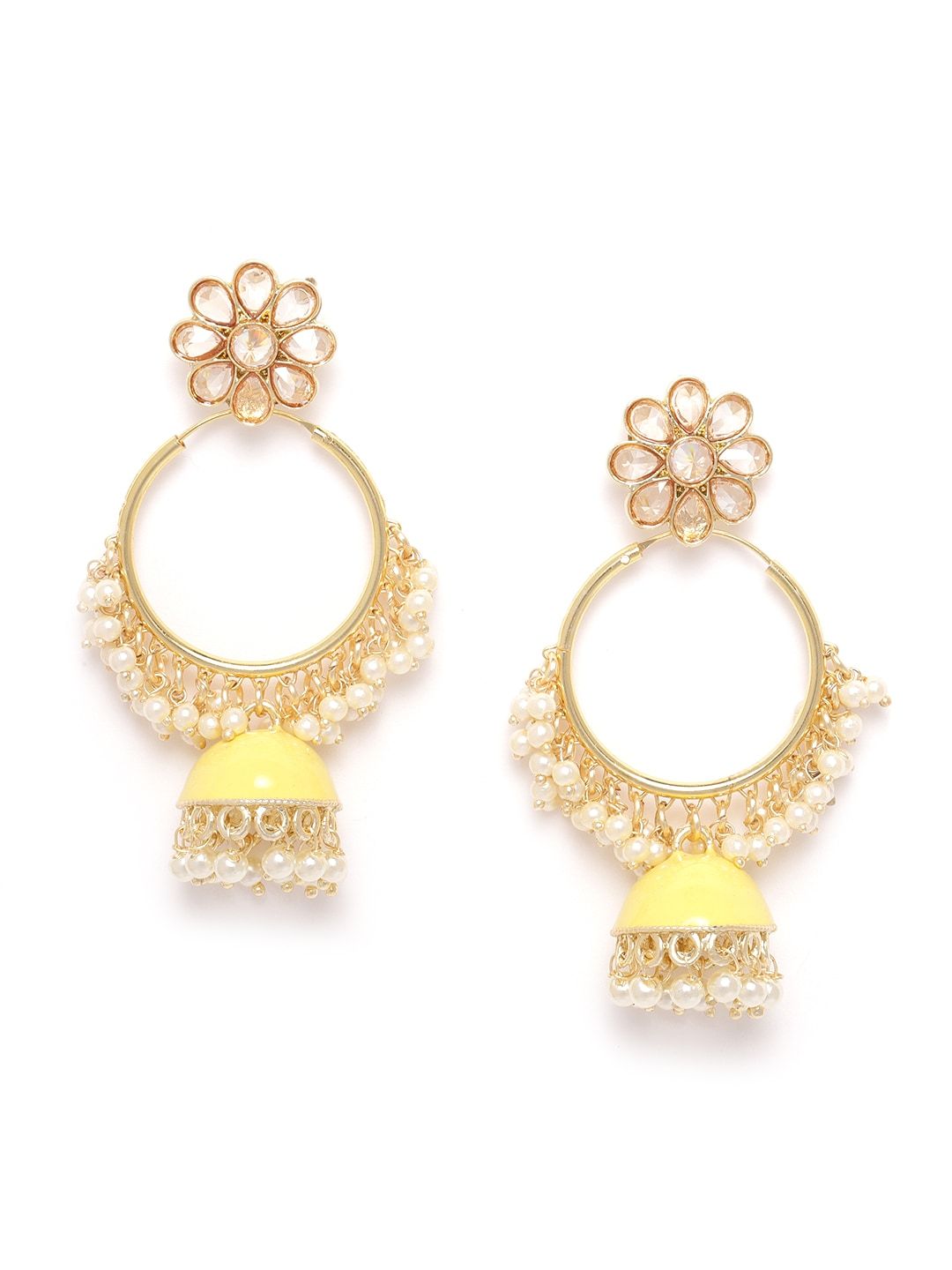 Yellow Floral Hoop Handcrafted Beaded Jhumka