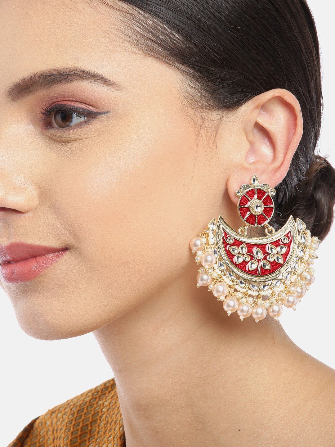 Maroon Crescent Shaped Chandbalis
