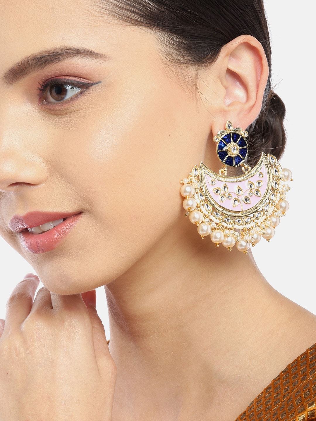 Pink Crescent Shaped Chandbalis