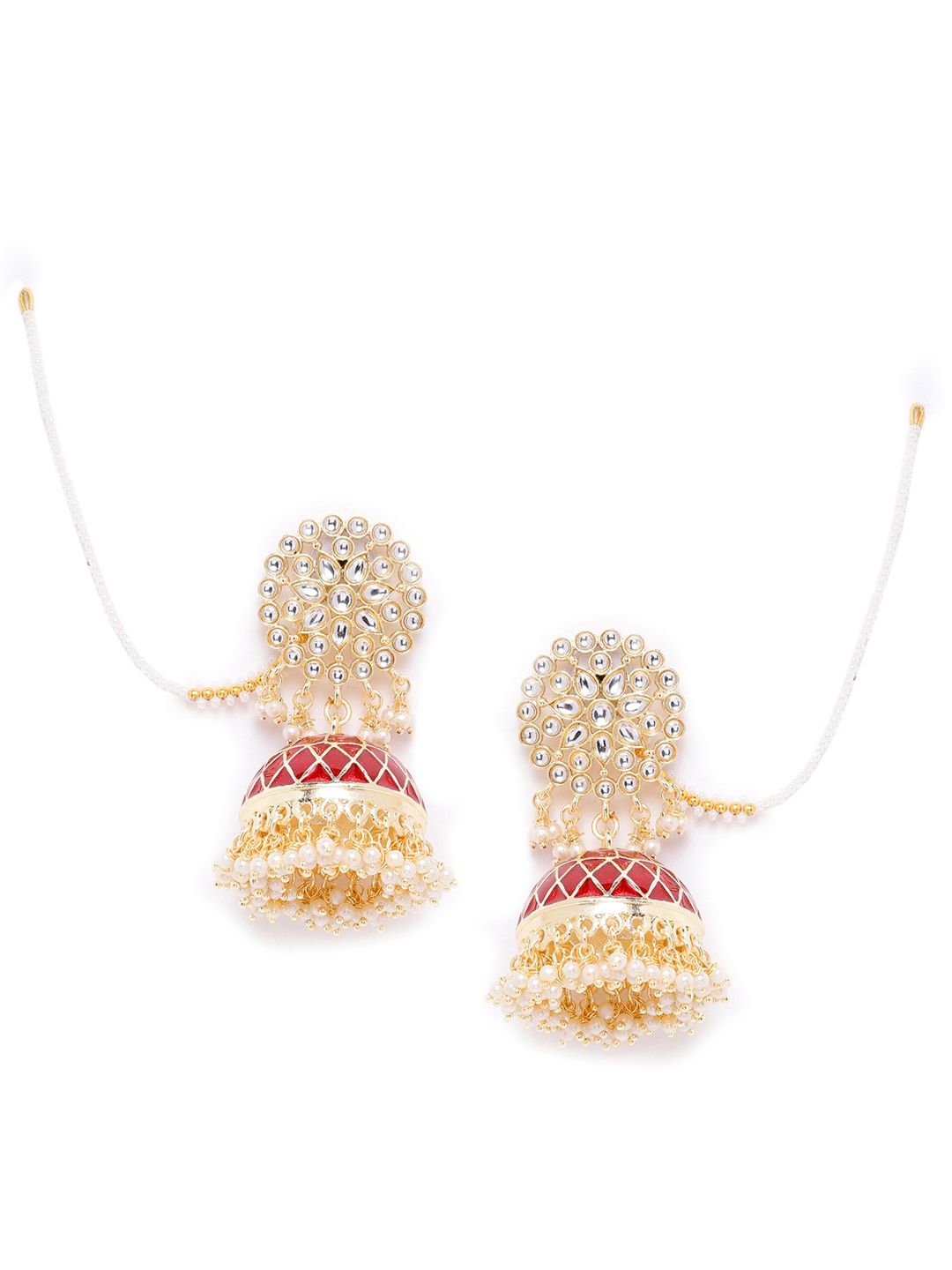 Maroon Kundan Dome Jhumka with Ear Chain