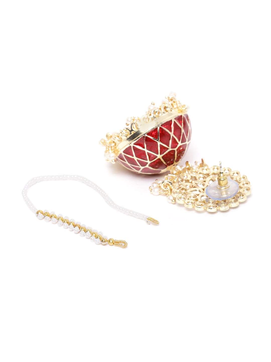 Maroon Kundan Dome Jhumka with Ear Chain