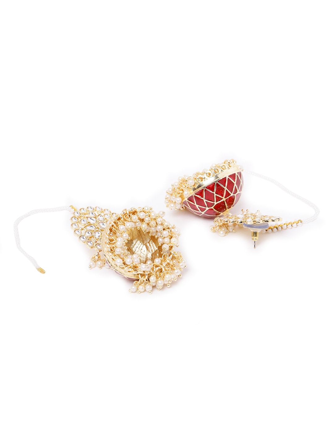 Maroon Kundan Dome Jhumka with Ear Chain