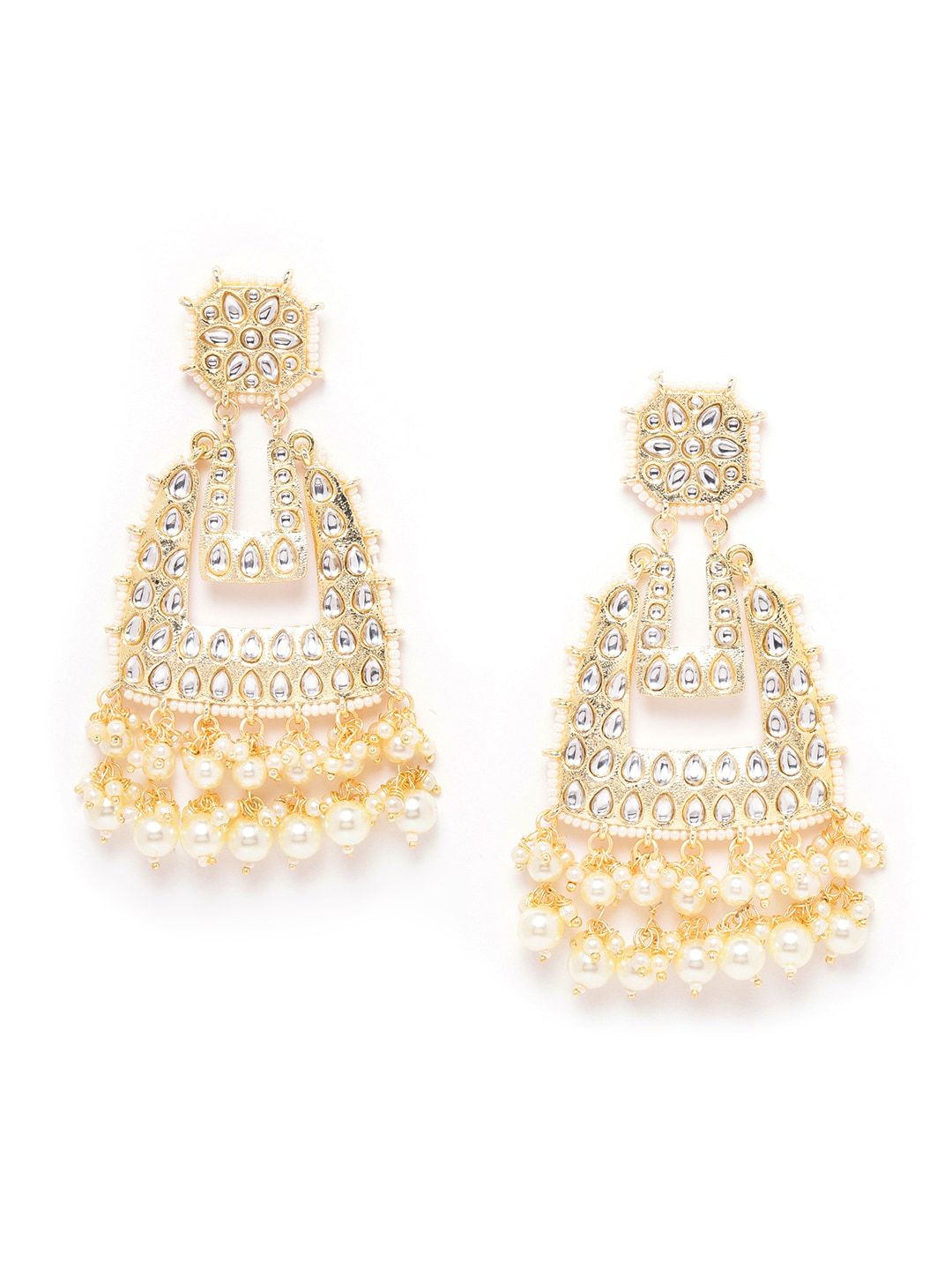Off-White Gold Plated Kundan Drop Earrings