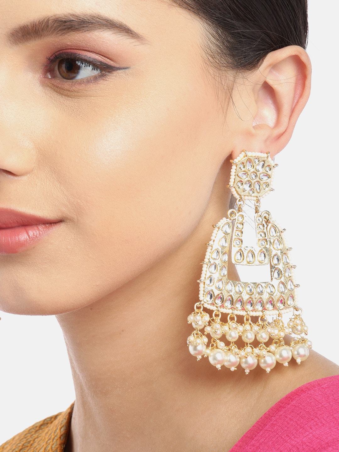 Off-White Gold Plated Kundan Drop Earrings