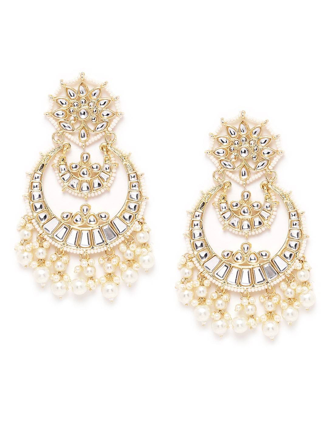 Off-White Studded & Beaded Handcrafted Chandbalis
