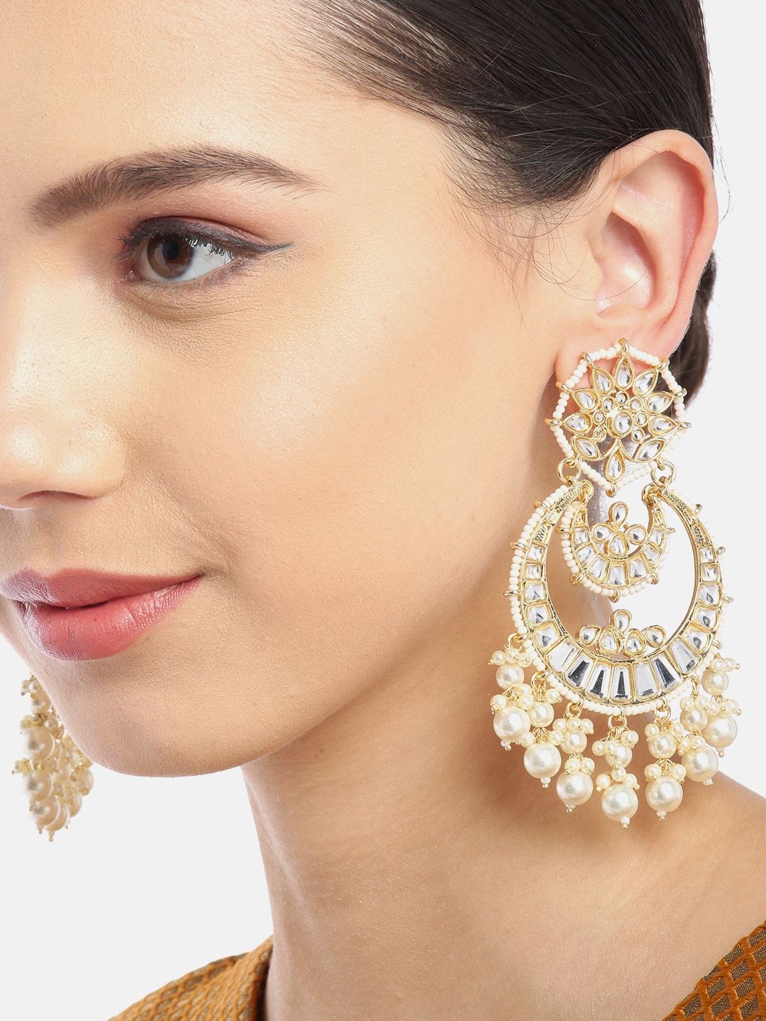 Off-White Studded & Beaded Handcrafted Chandbalis