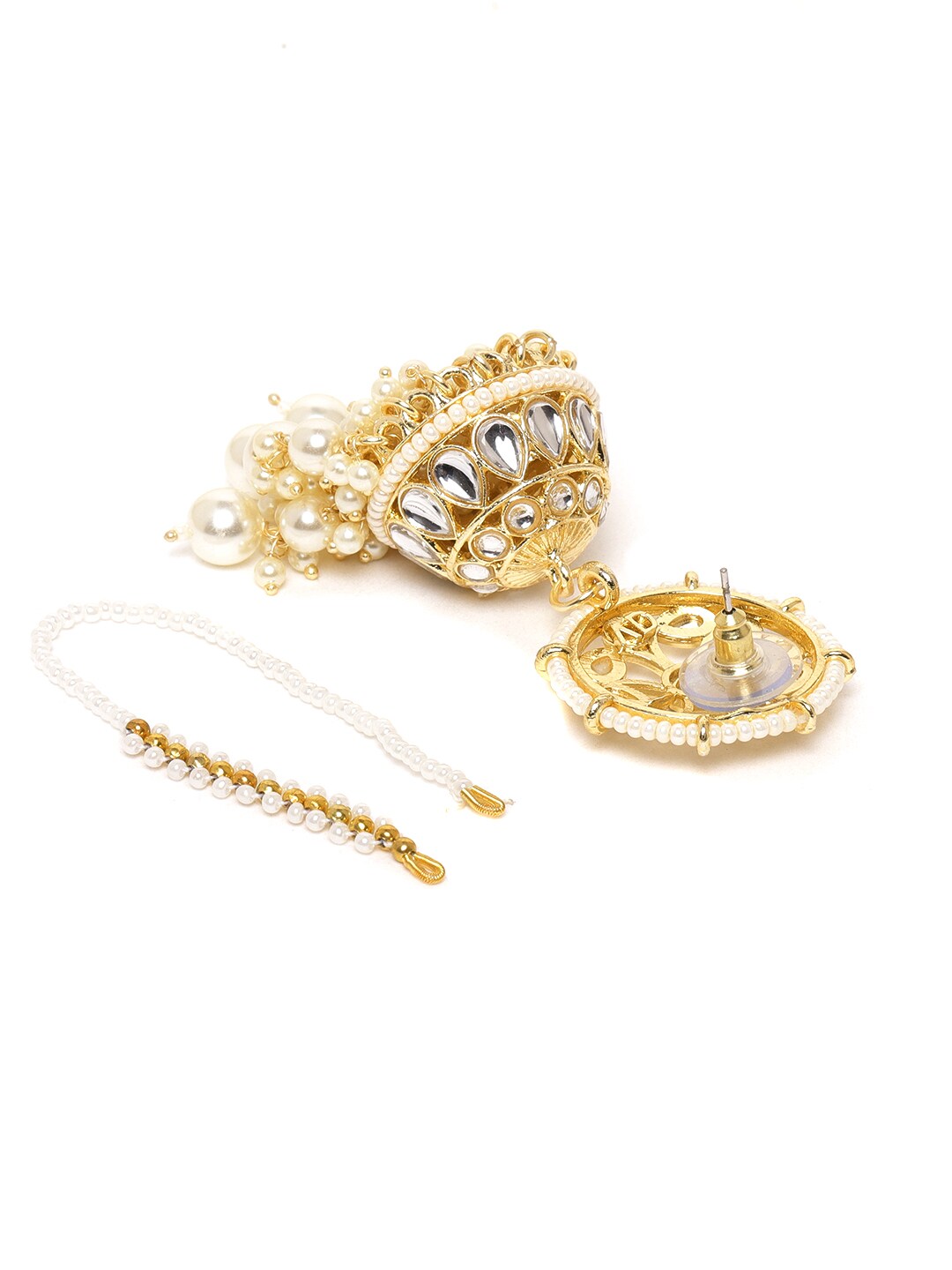 Kundan & Pearl Jhumki with Ear Chain