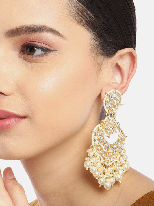 Golden Kundan & Pearl Drop Earrings