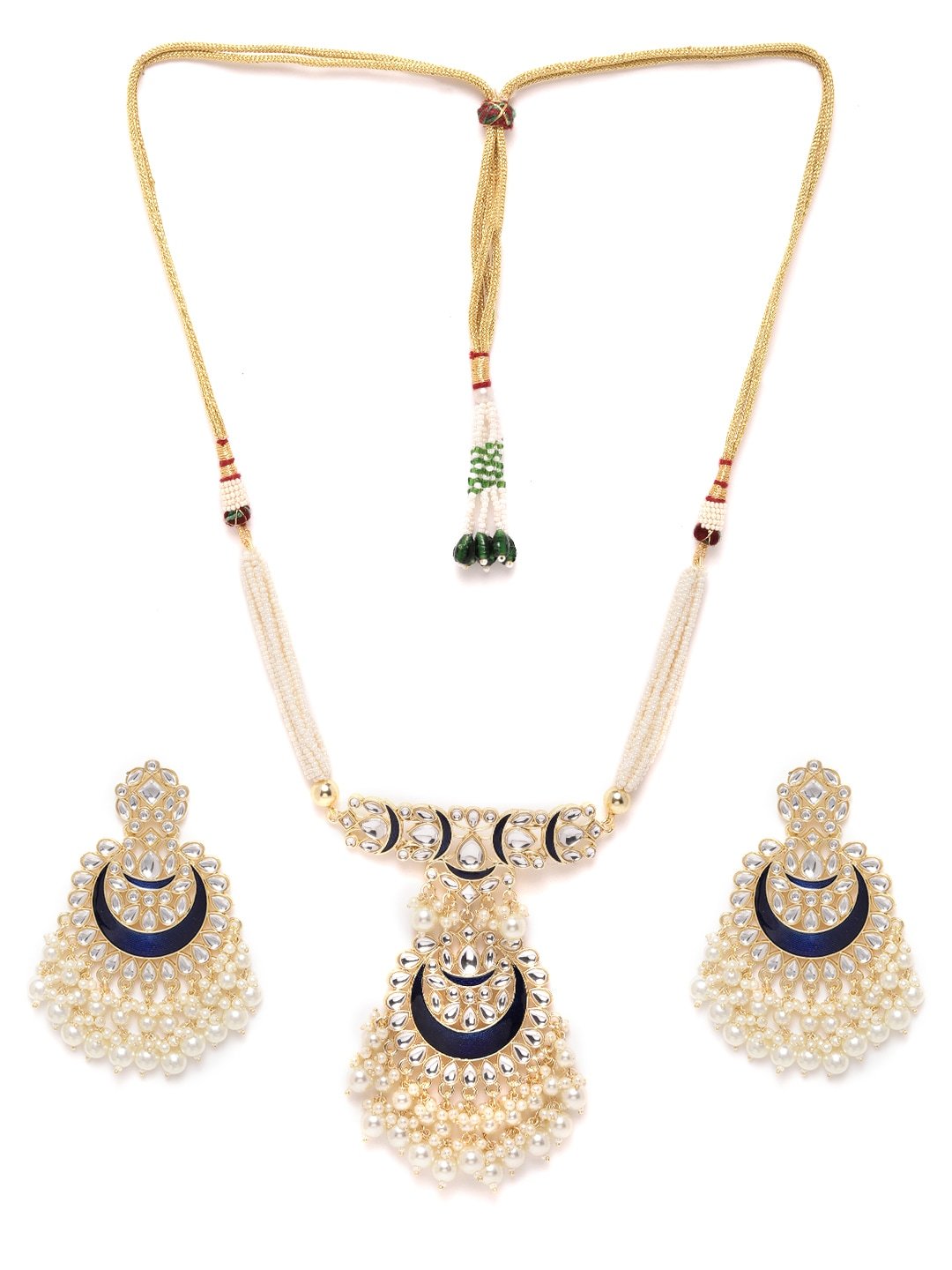 Dark Blue Kundan & Beaded Enamelled Necklace Set