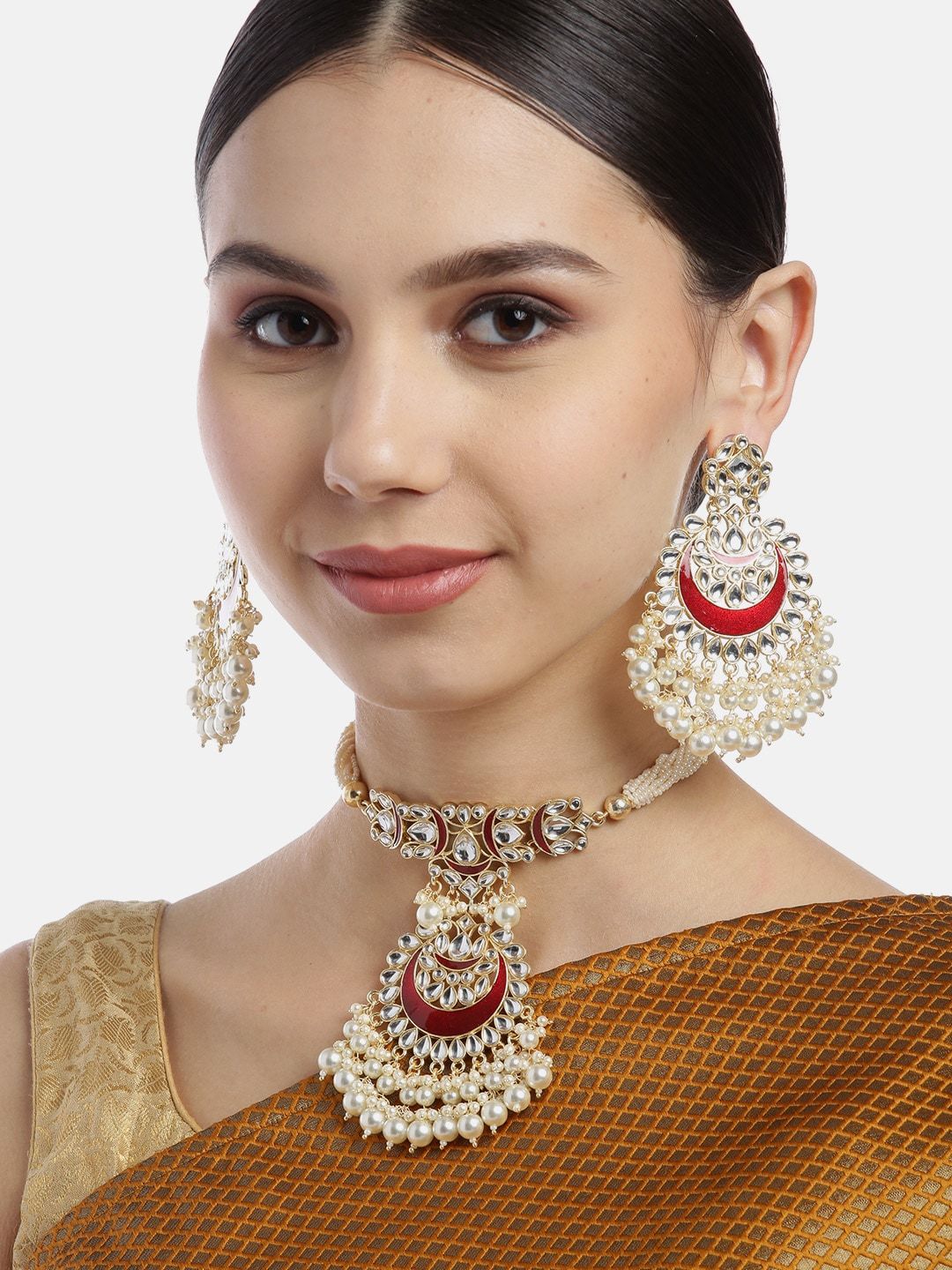 Maroon Kundan & Beaded Enamelled Set