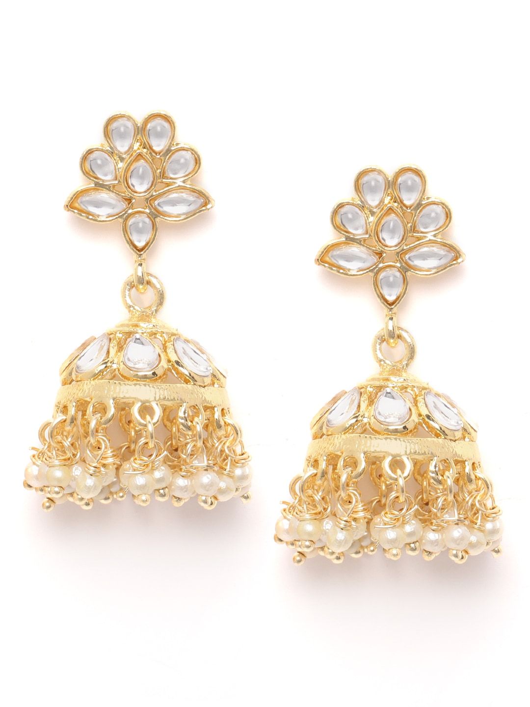White Studded Handcrafted Floral Jhumki