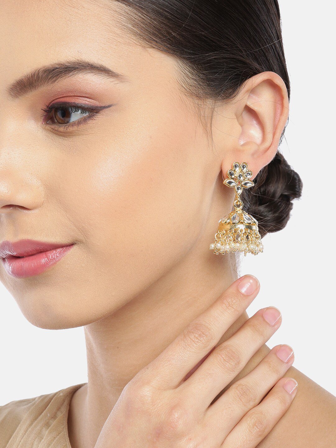 White Studded Handcrafted Floral Jhumki