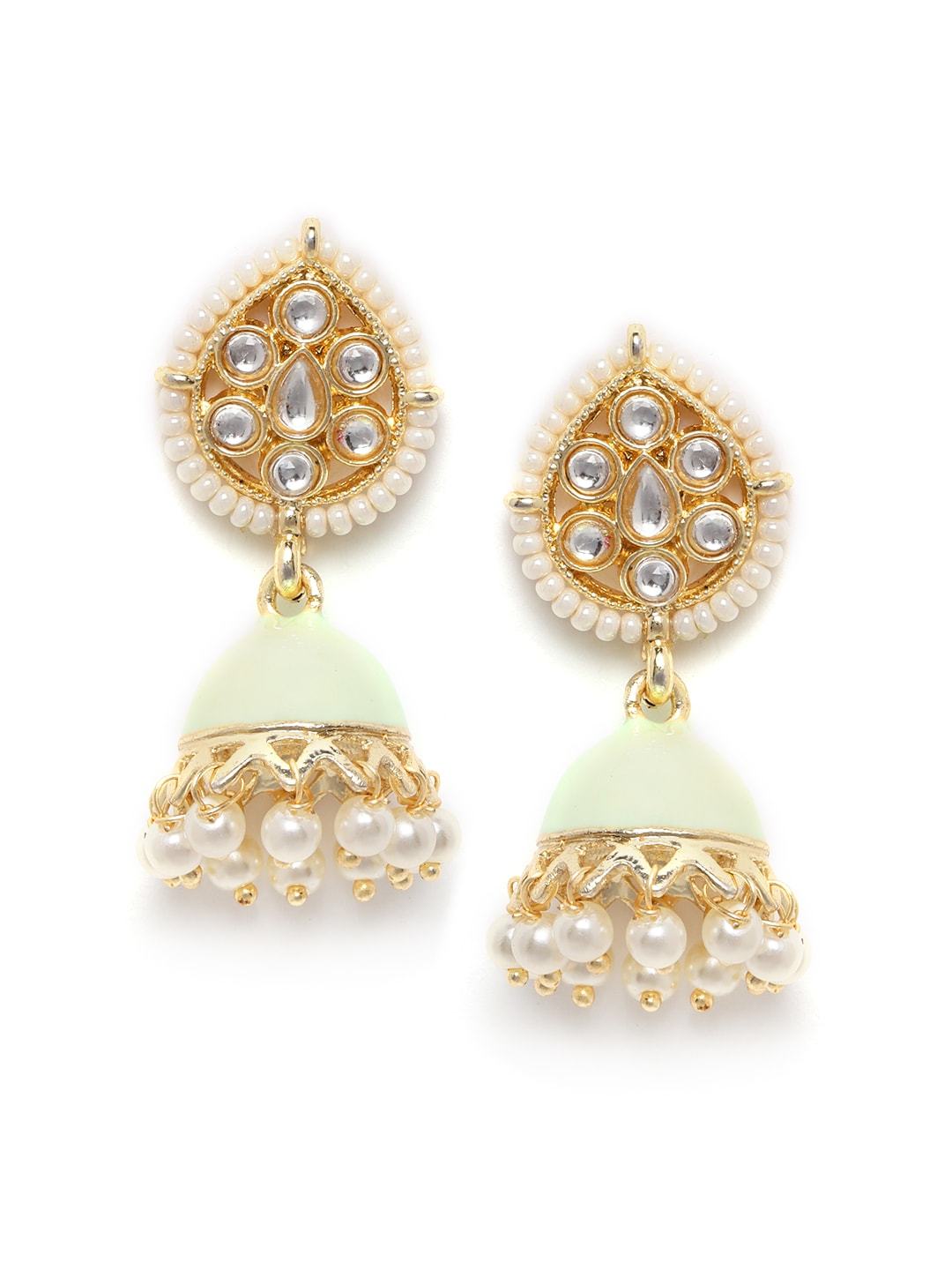 Mint Green Beaded Petal Handcrafted Jhumki