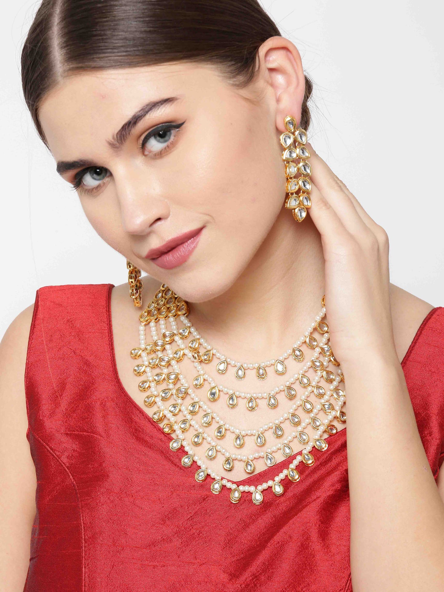 Off-White Kundan & Beaded Multi-Strand Necklace Set