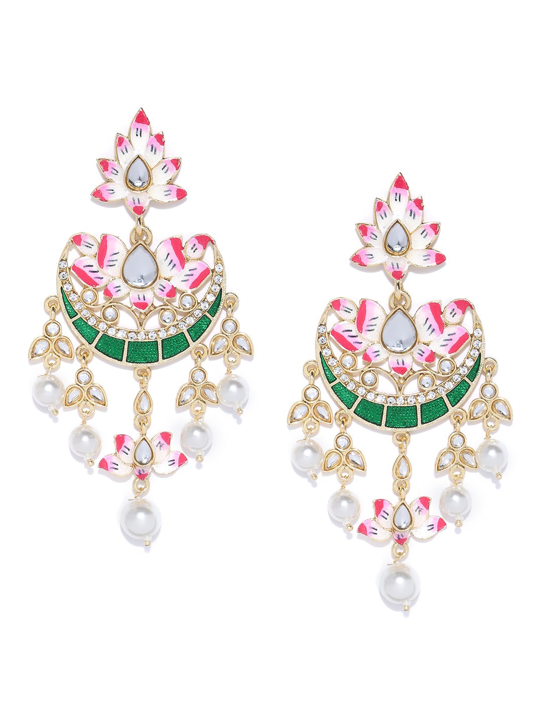 Green & Pink Meenakari Chandbalis