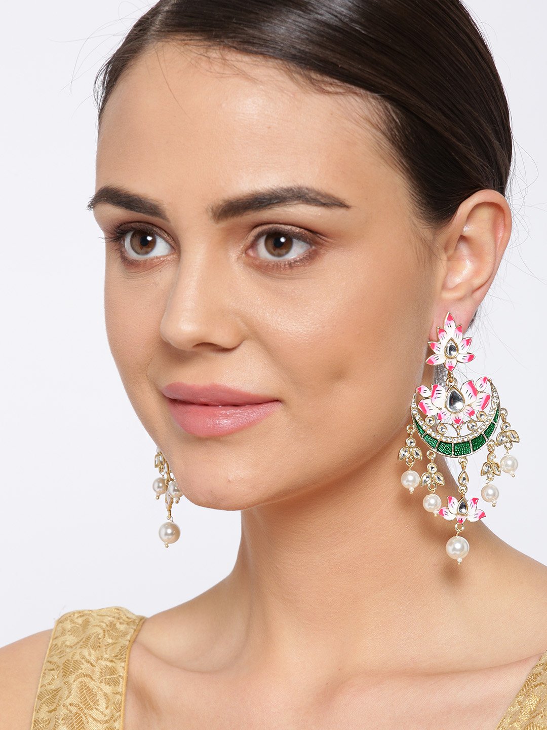 Green & Pink Meenakari Chandbalis