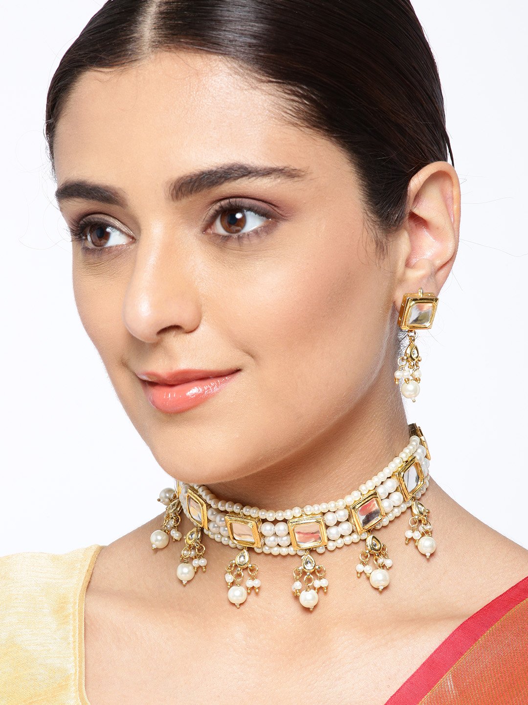 White Pearl Handcrafted Choker Necklace Set