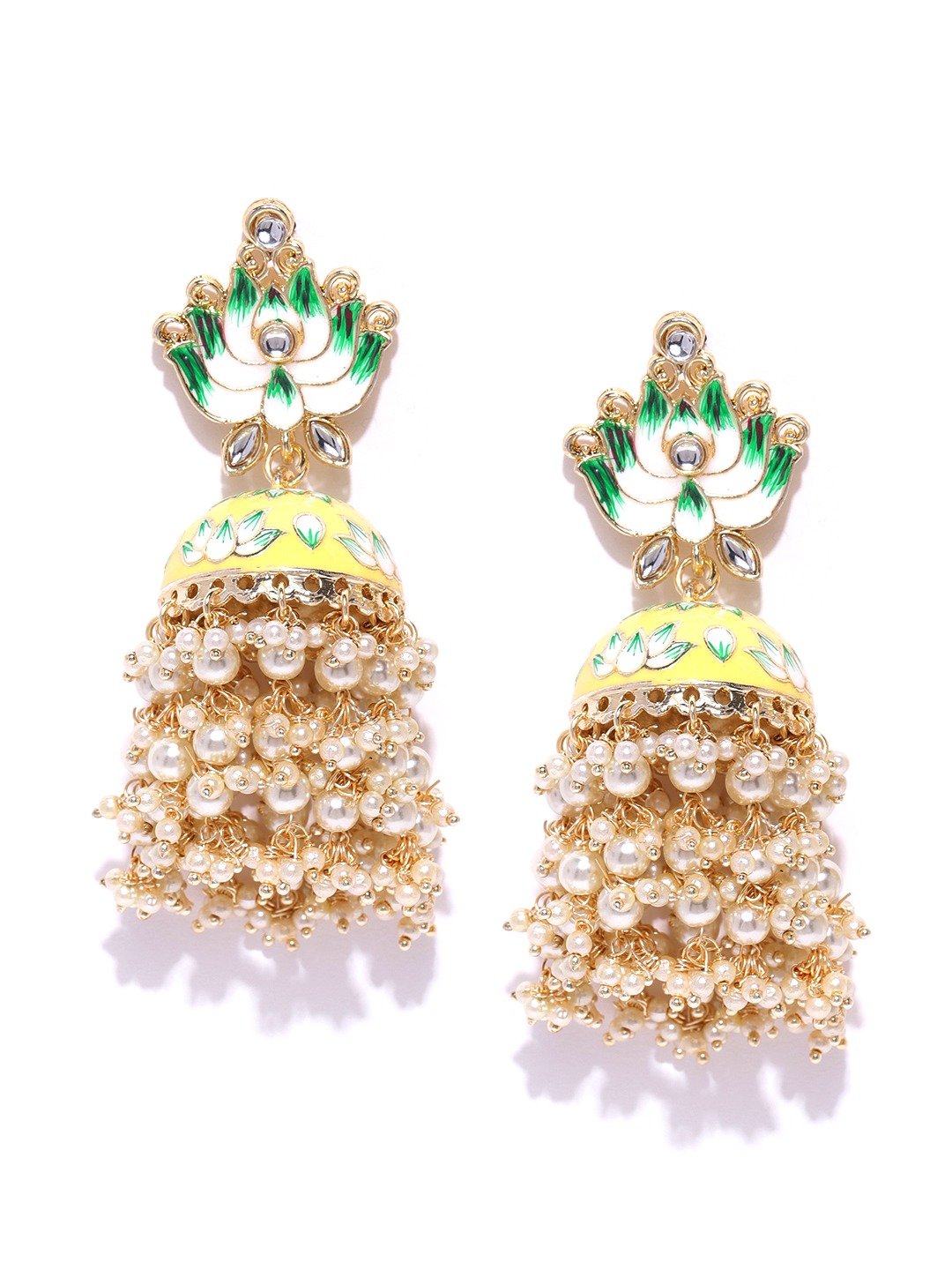 Yellow & Green Lotus Dome Jhumka