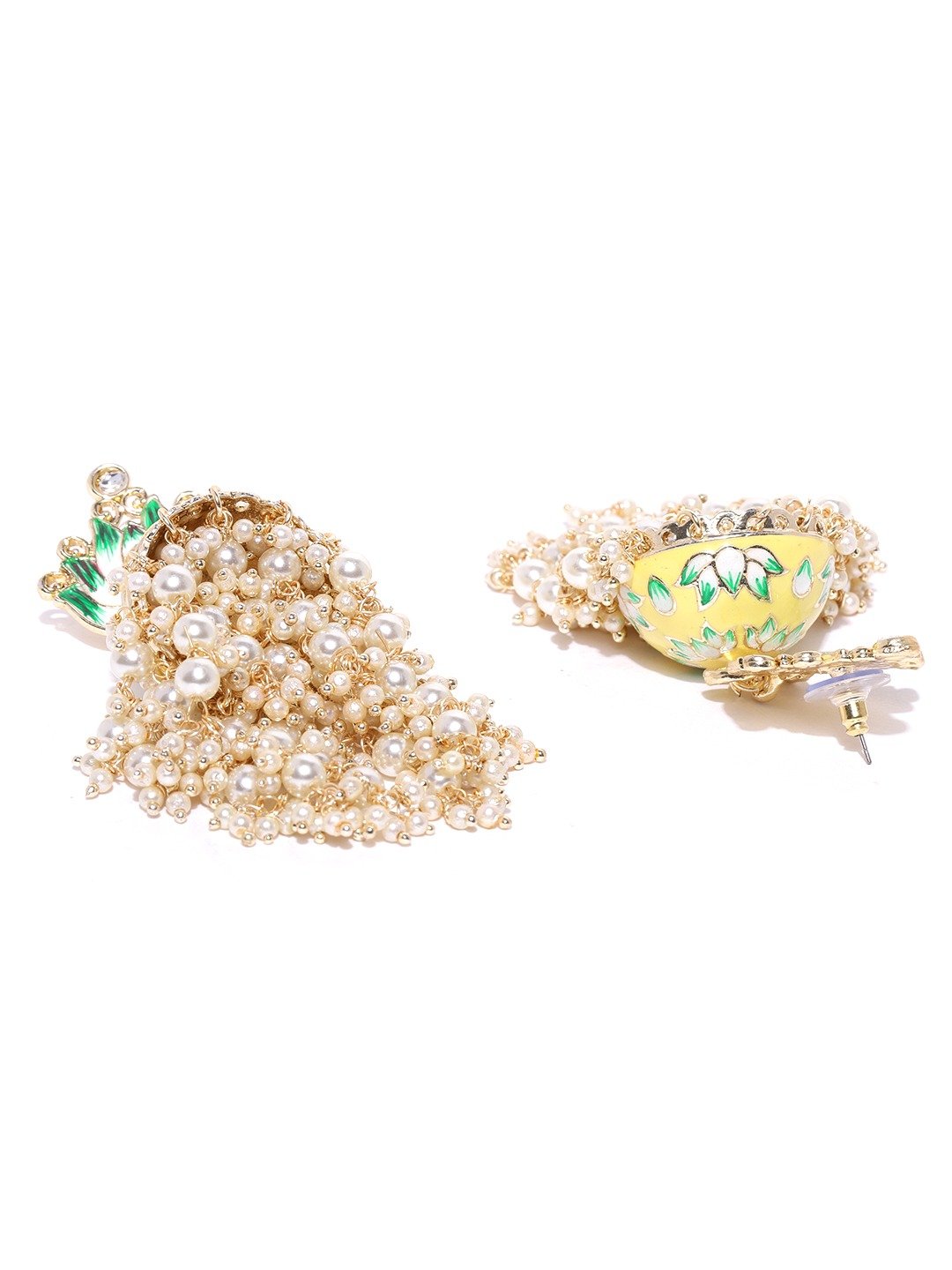 Yellow & Green Lotus Dome Jhumka