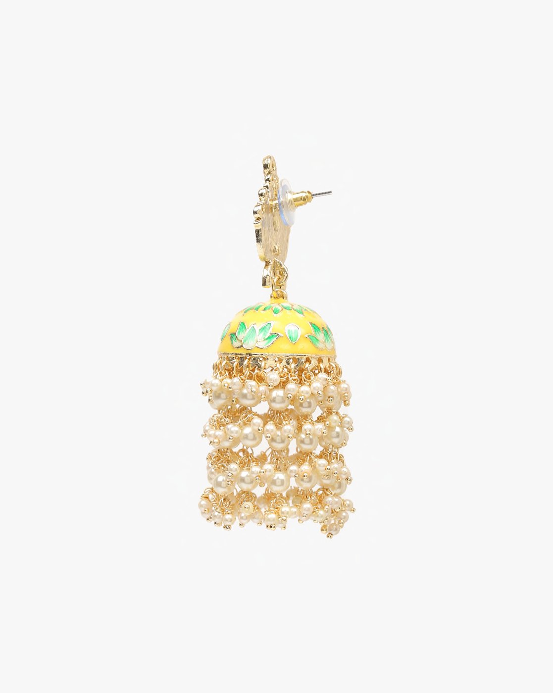 Yellow & Green Lotus Dome Jhumka