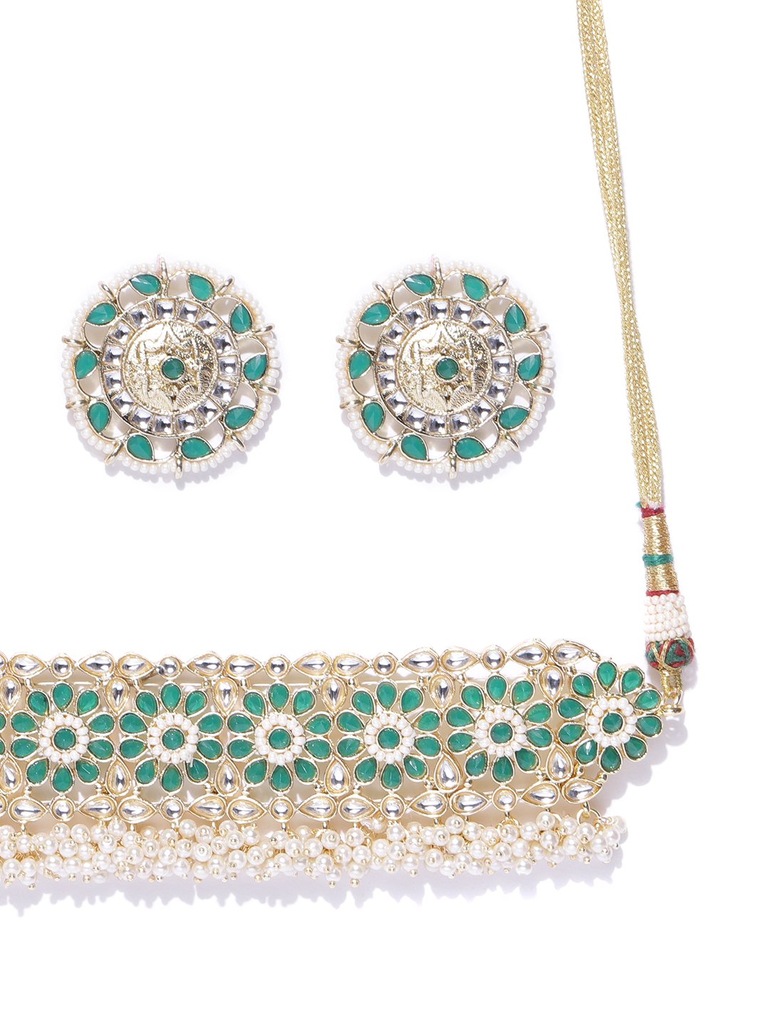 Green Beaded Flower Necklace Set