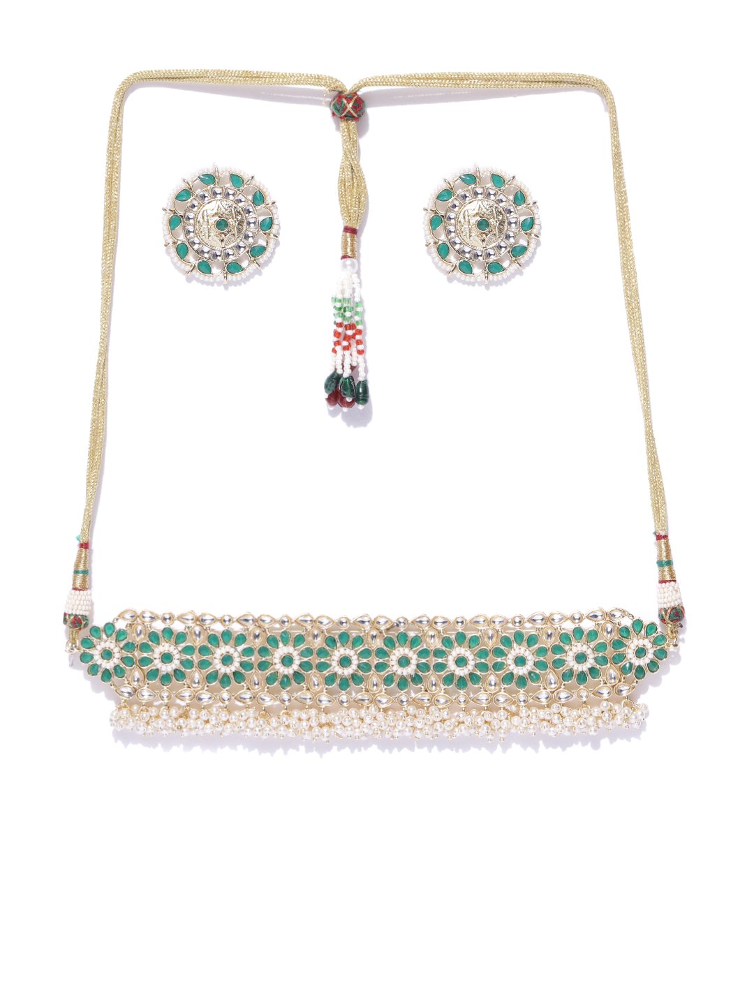 Green Beaded Flower Necklace Set