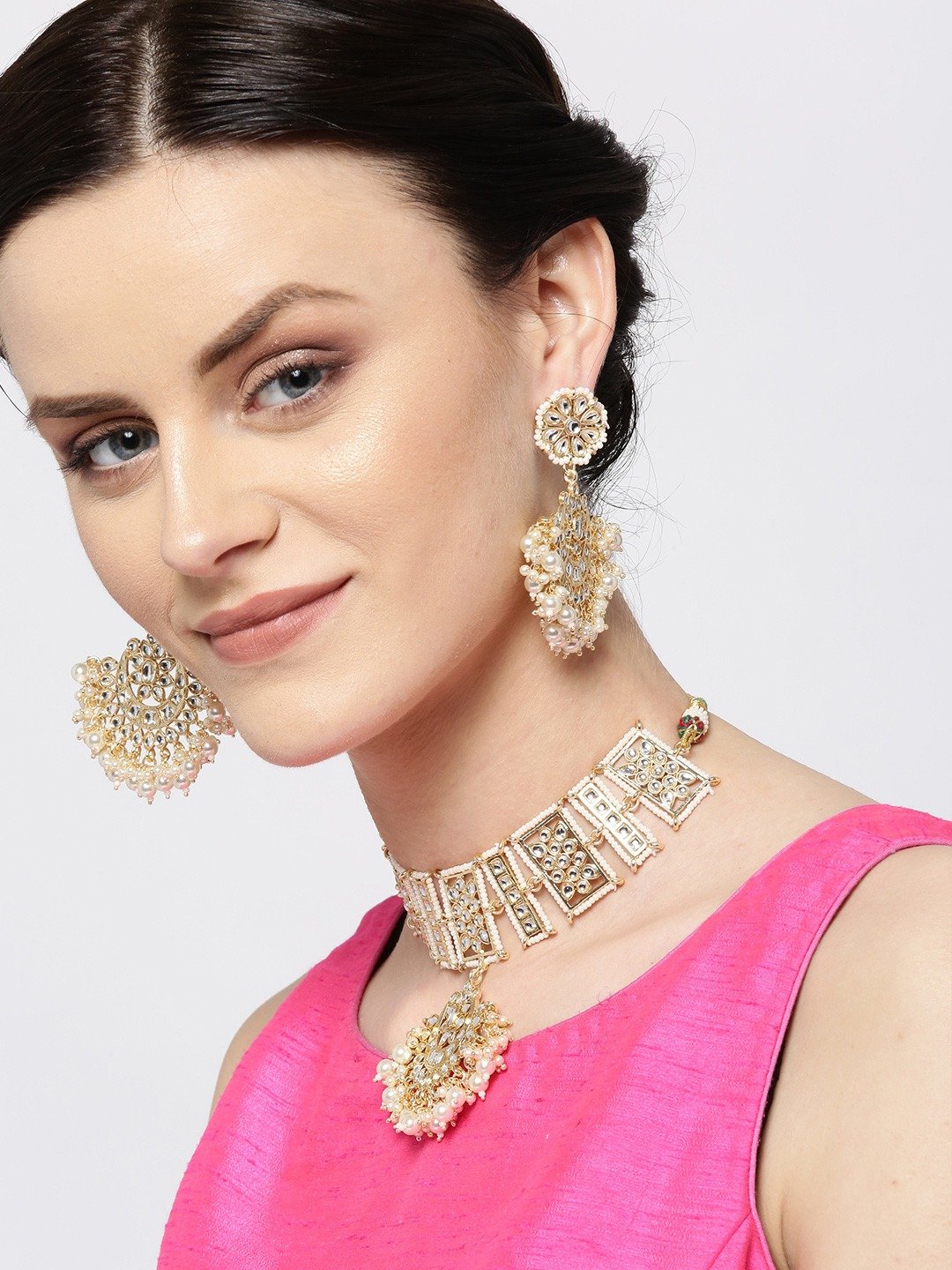 Off-White Beaded Crescent Necklace & Earring Set