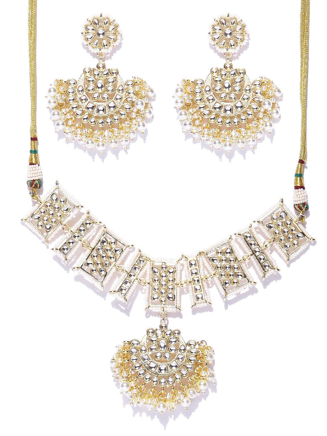 Off-White Beaded Crescent Necklace & Earring Set
