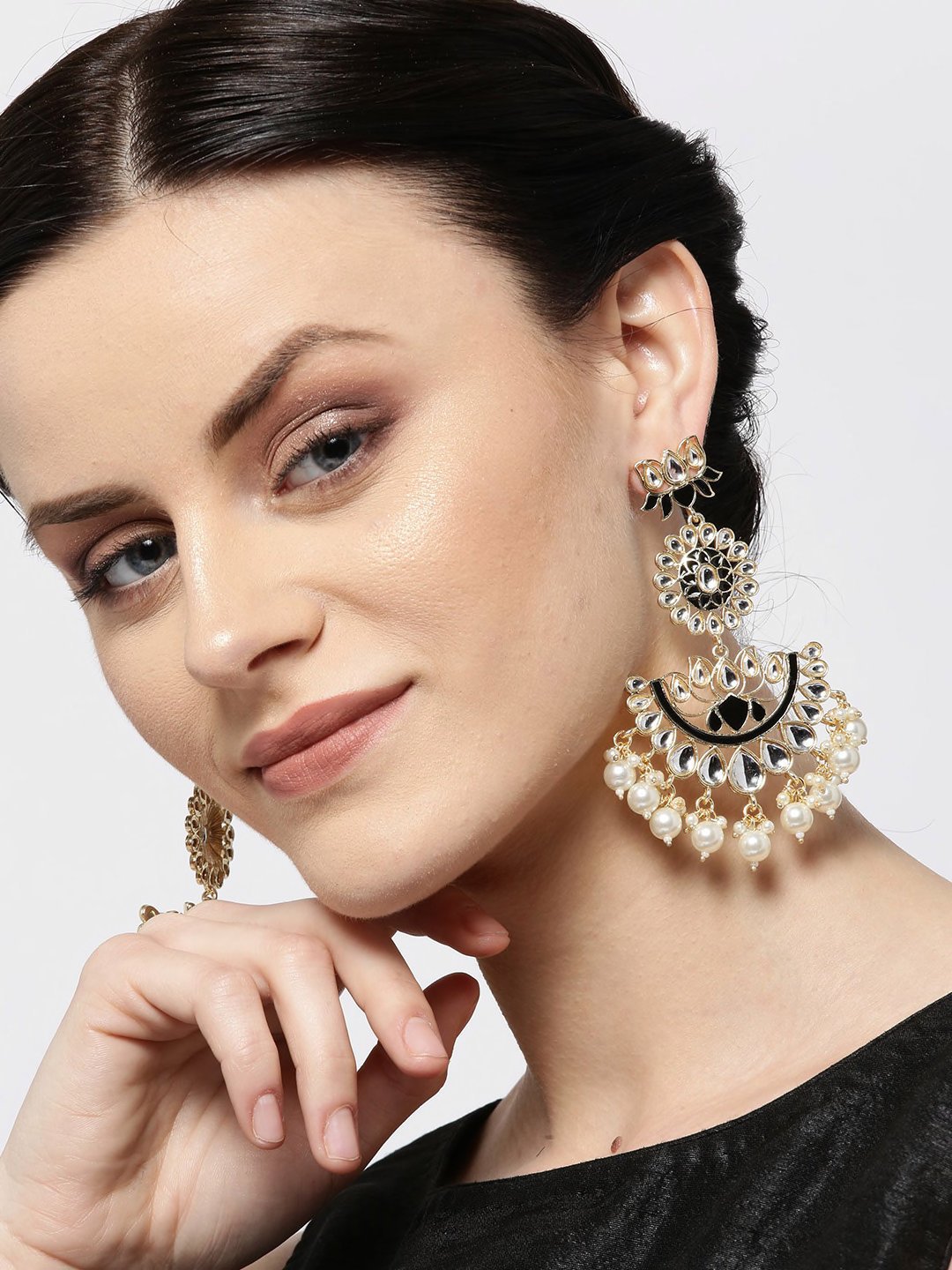 Black Ethnic Lotus Flower Crescent Jhumka