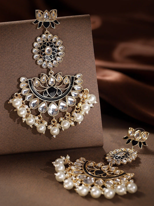 Black Ethnic Lotus Flower Crescent Jhumka