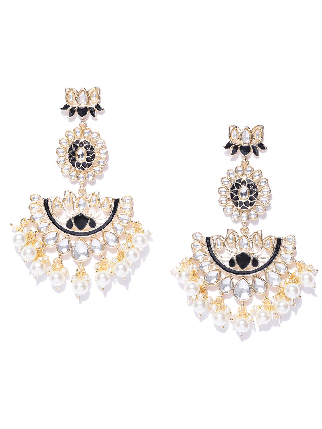 Black Ethnic Lotus Flower Crescent Jhumka