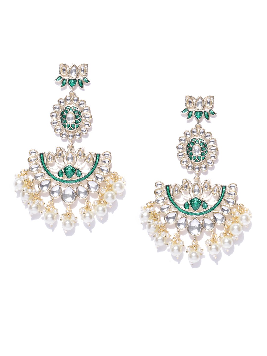Green Ethnic Lotus Flower Crescent Jhumka