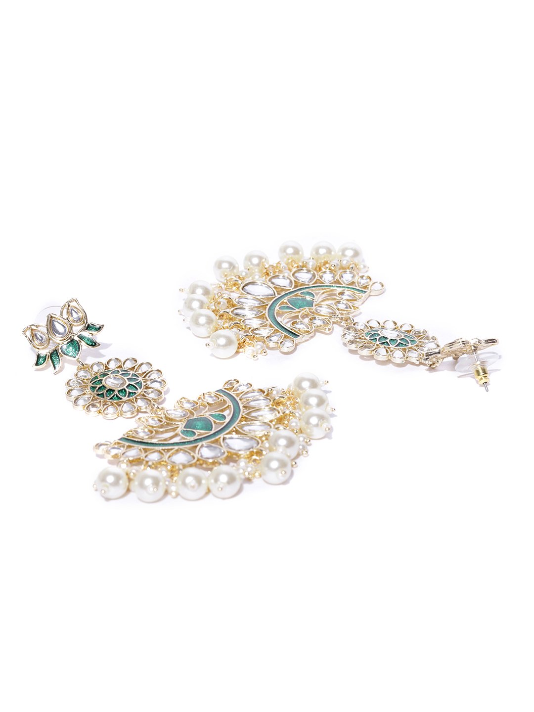 Green Ethnic Lotus Flower Crescent Jhumka